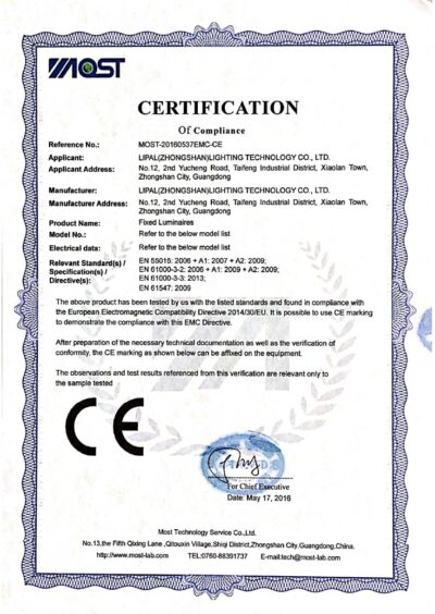 Lipal lighting CE-EMC certification