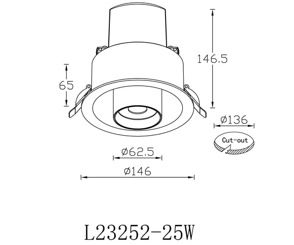 L23252 25W recessed downlight drawing