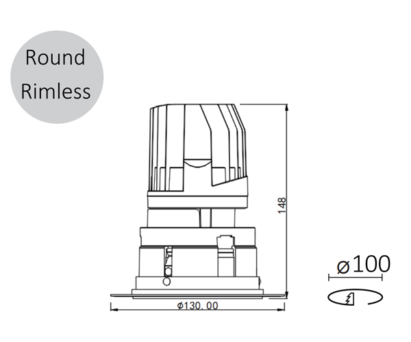 Mocare 100T recessed downlight drawing