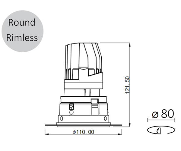Mocare 80T recessed downlight drawing