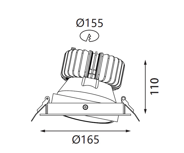 Lipal 42W recessed downlight PT0020 drawing