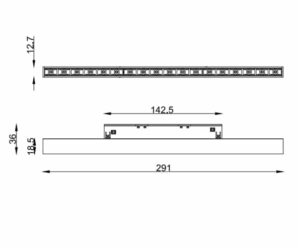 Micro G18 G18D linear grille light 18W dimension drawing